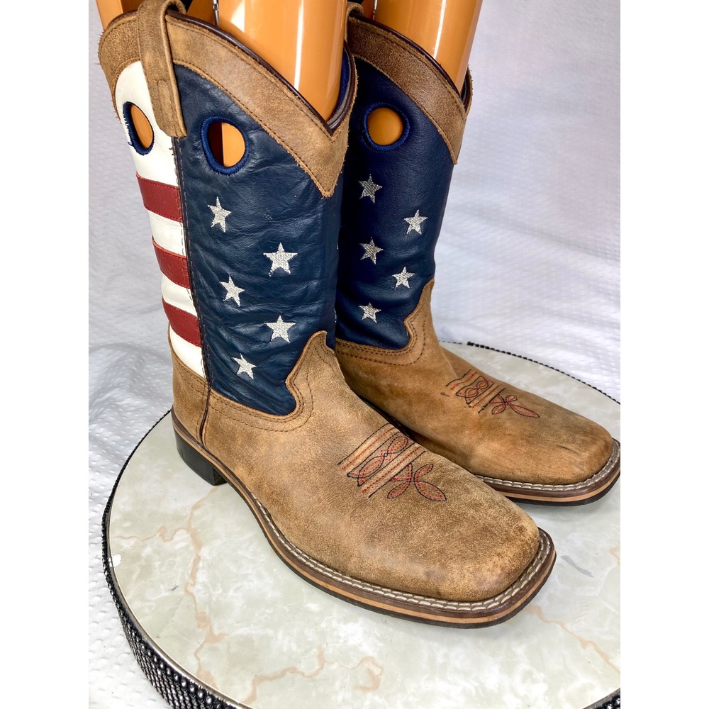 Masterson Boot Co American Flag Western Cowboy Boots Boys 5.5D Brown Red Country